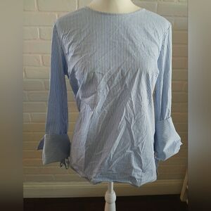 Blue & White Pinstripe Shirt With Cuff Detail